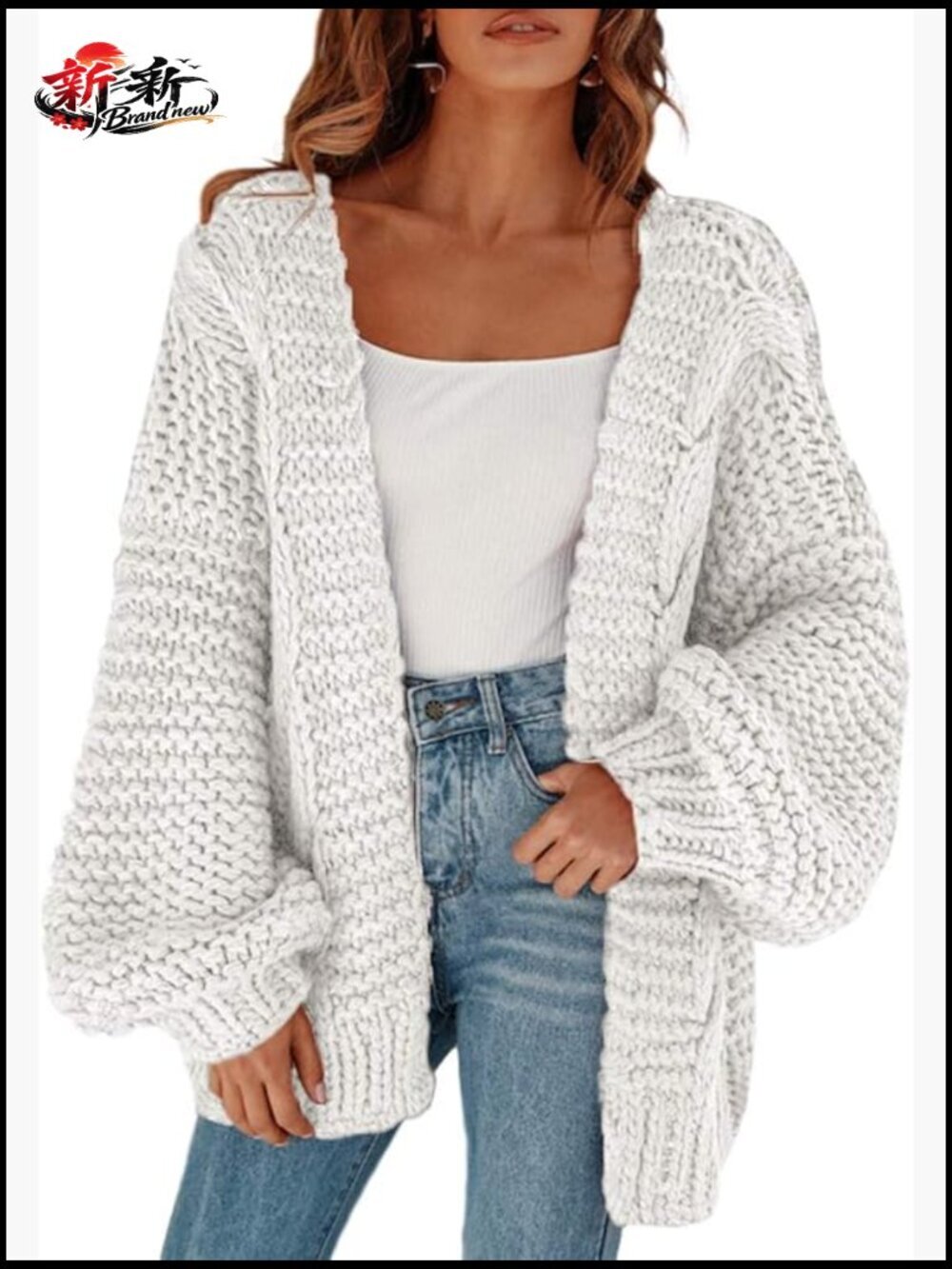 Chunky Cable Knit Oversized Open Front Cardigan Batwing Sleeve
